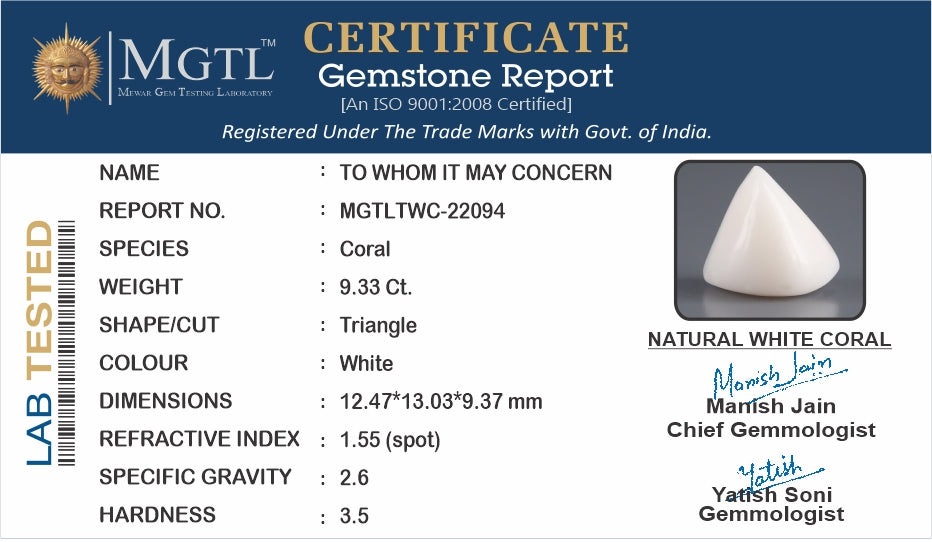 Italian White Coral - 9.33 Carat Limited Quality TWC-22094
