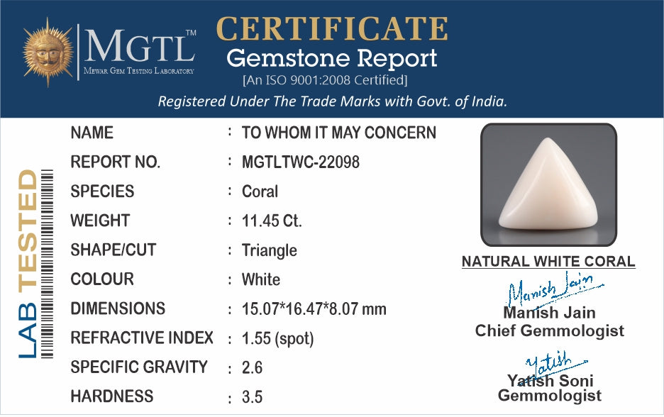 Italian White Coral - 11.45 Carat Limited Quality TWC-22098