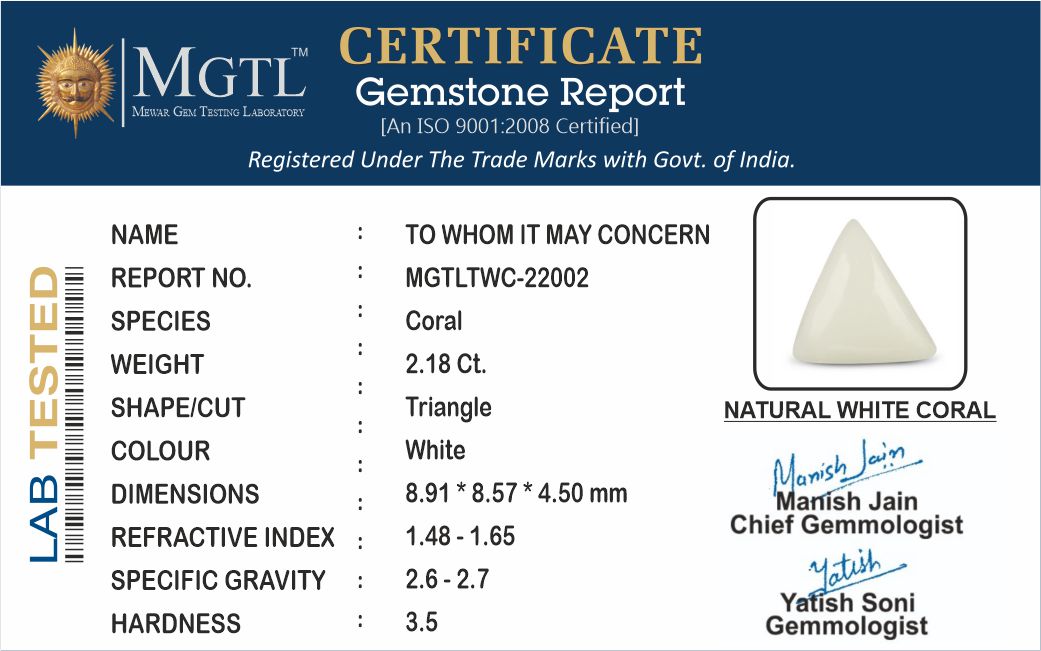 Italian White Coral - 2.18 Carat Prime Quality TWC-22002