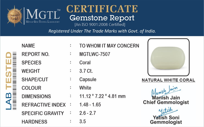 Japanese White Coral - 3.7 Carat Prime Quality WC-7507