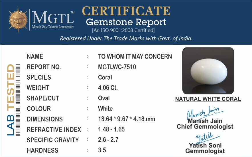 Japanese White Coral - 4.06 Carat Prime Quality WC-7510