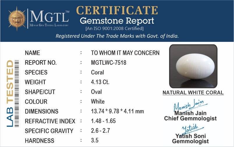 Japanese White Coral - 4.13 Carat Prime Quality WC-7518