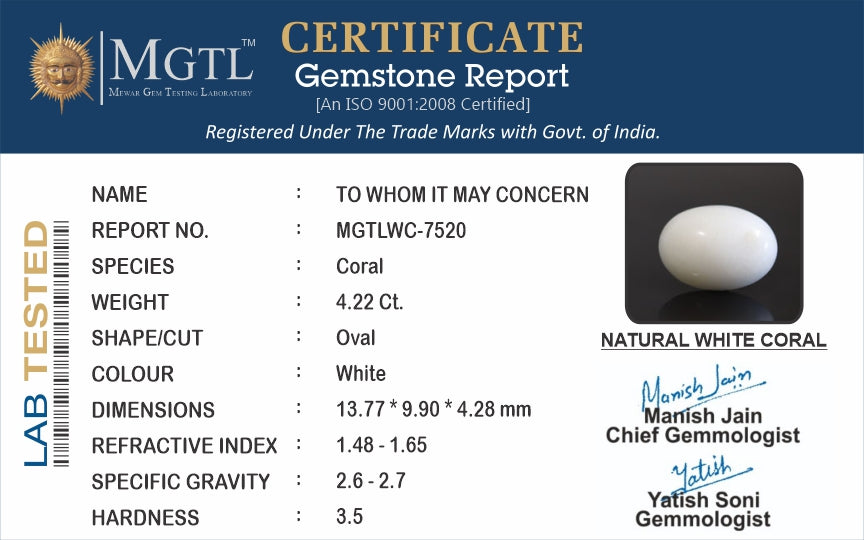 Japanese White Coral - 4.22 Carat Prime Quality WC-7520