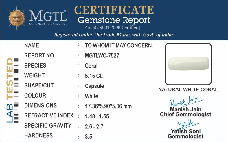 Japanese White Coral - 5.15 Carat Prime Quality WC-7527