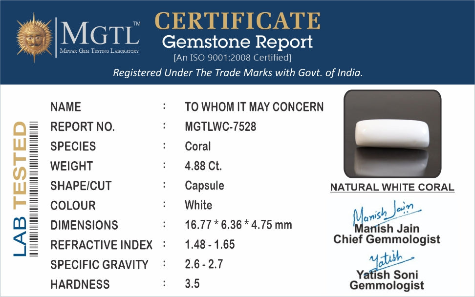 Japanese White Coral - 4.88 Carat Prime Quality WC-7528
