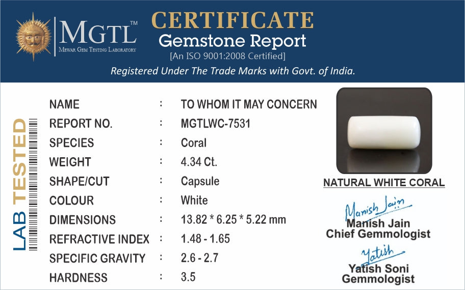 Japanese White Coral - 4.34 Carat Prime Quality WC-7531