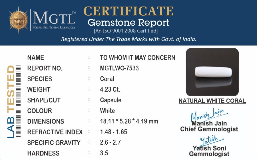 Japanese White Coral - 4.23 Carat Prime Quality WC-7533