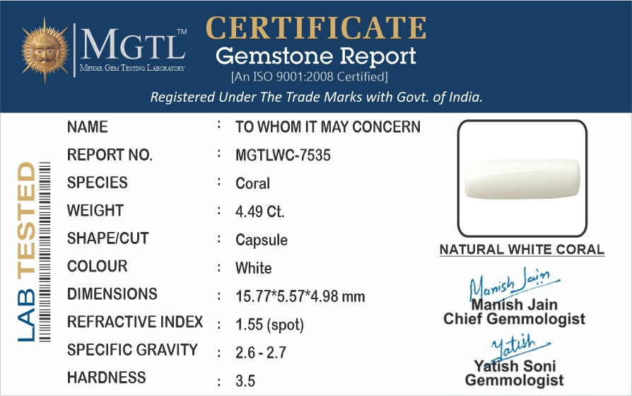Japanese White Coral - 4.49 Carat Prime Quality WC-7535