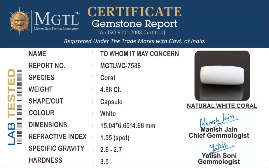 Japanese White Coral - 4.88 Carat Prime Quality WC-7536