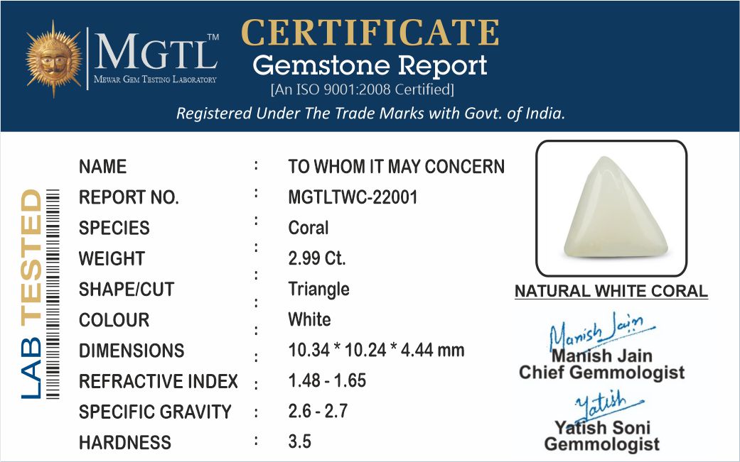 Italian White Coral - 2.99 Carat Prime Quality TWC-22001