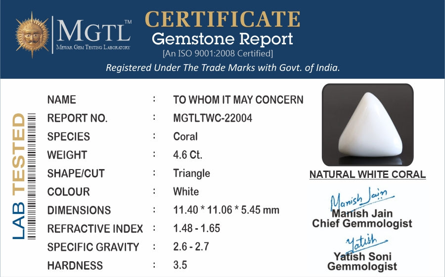 Italian White Coral - 4.6 Carat Prime Quality TWC-22004