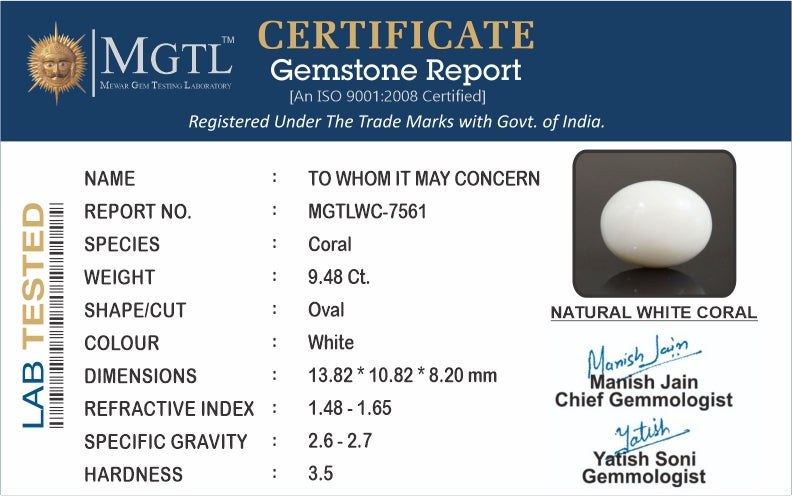 Italian White Coral - 9.48 Carat Prime Quality WC-7561