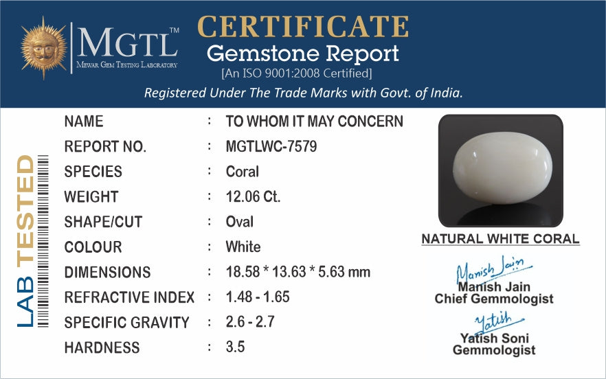 Italian White Coral - 12.06 Carat Prime Quality WC-7579