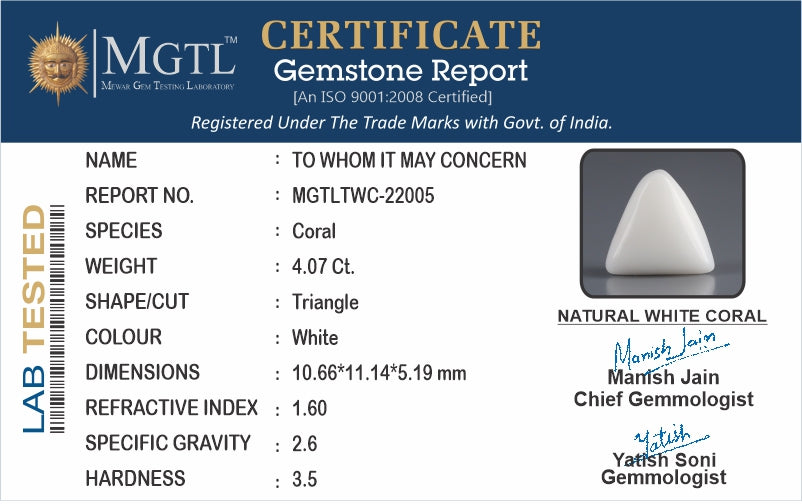 Italian White Coral - 4.07 Carat Limited Quality TWC-22005