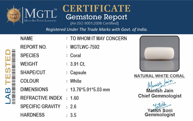 Italian  White Coral - 3.91 Carat Prime Quality WC-7592