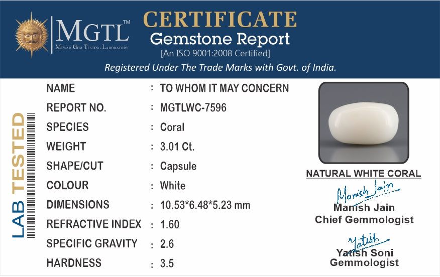 Italian White Coral - 3.01 Carat Prime Quality WC-7596