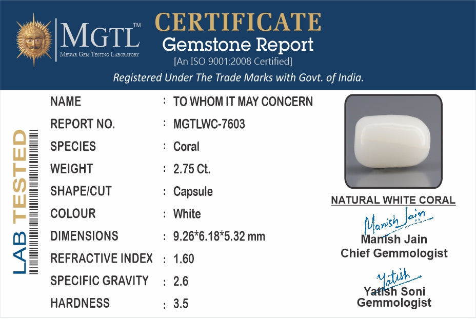 Italian  White Coral - 2.75 Carat Prime Quality WC-7603