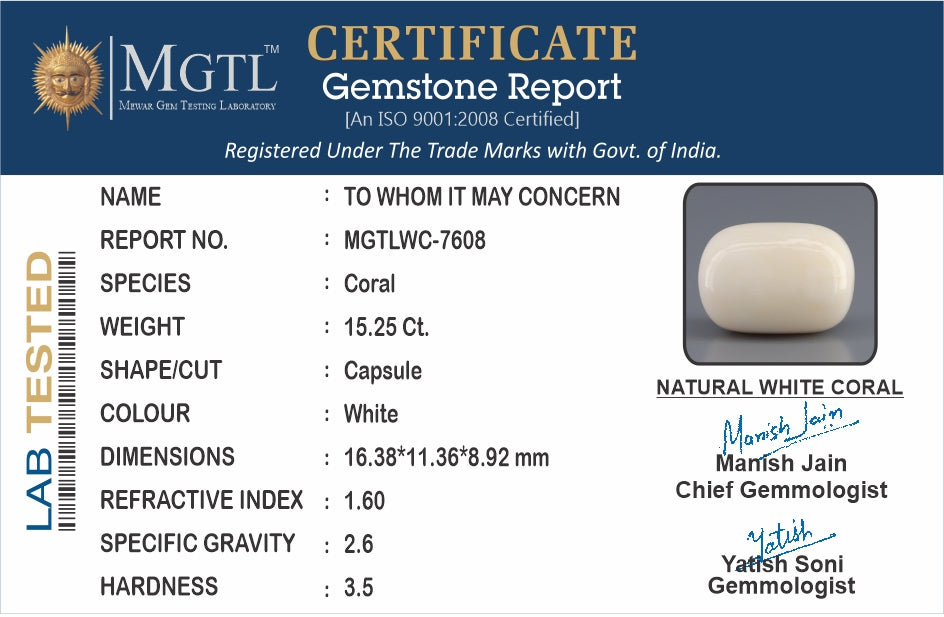 Italian White Coral - 15.25 Carat Prime Quality WC-7608