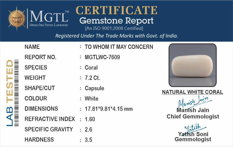 Italian White Coral - 7.2 Carat Prime Quality WC-7609