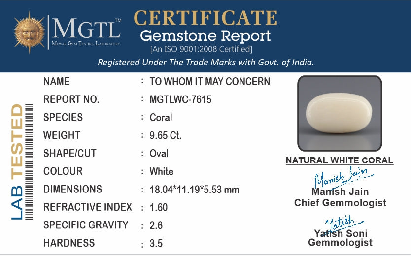 Italian White Coral - 9.65 Carat Prime Quality WC-7615