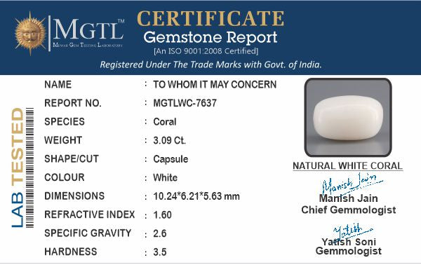 Italian White Coral - 3.09 Carat Prime Quality WC-7637