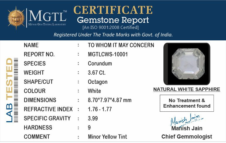 Ceylon White Sapphire - 3.67 Carat Limited Quality CWS-10001