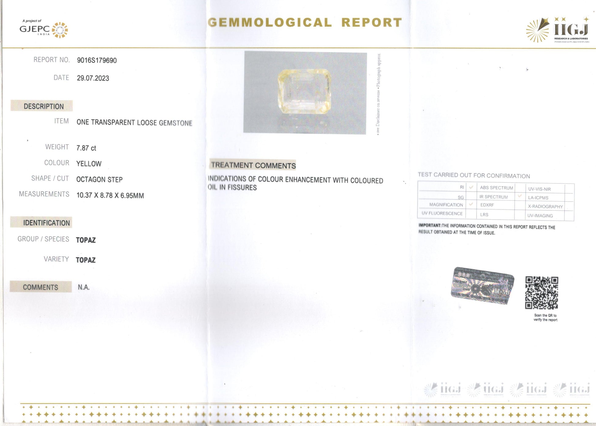 Natural Yellow Topaz - 7.87 Carat Limited Quality YT-25097
