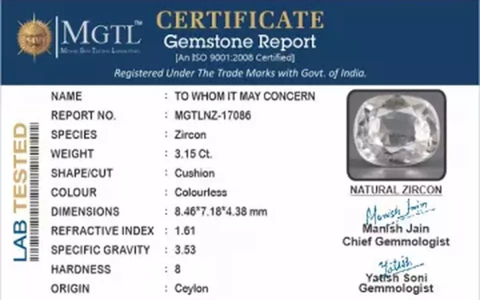 Ceylon Natural Zircon - 3.15 Carat  Limited Quality NZ-17086