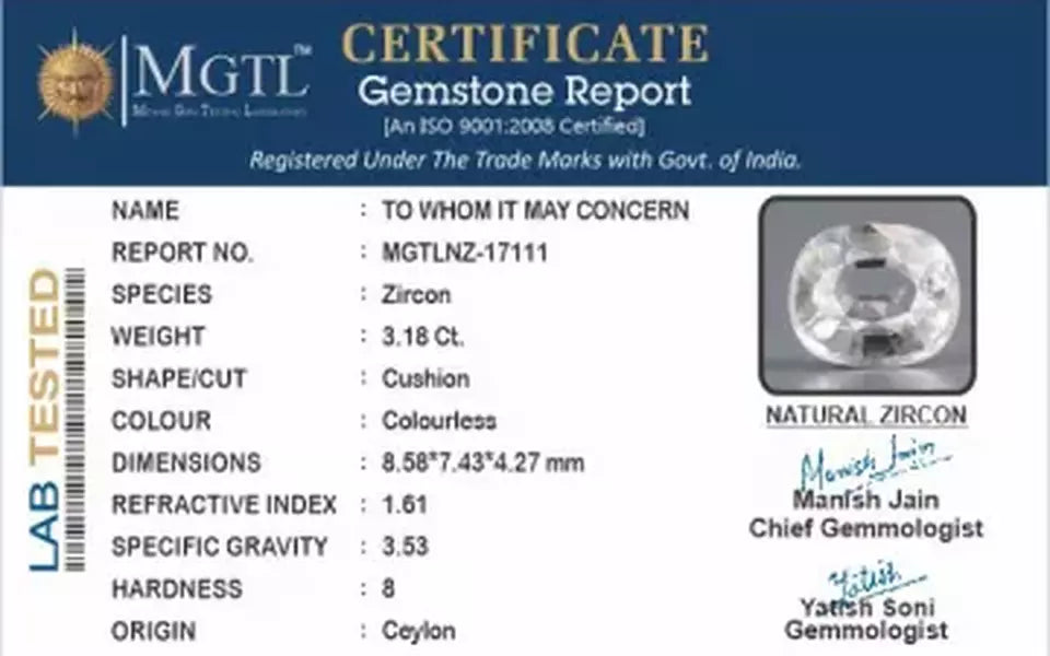 Ceylon Natural Zircon - 3.18 Carat  Limited Quality NZ-17111