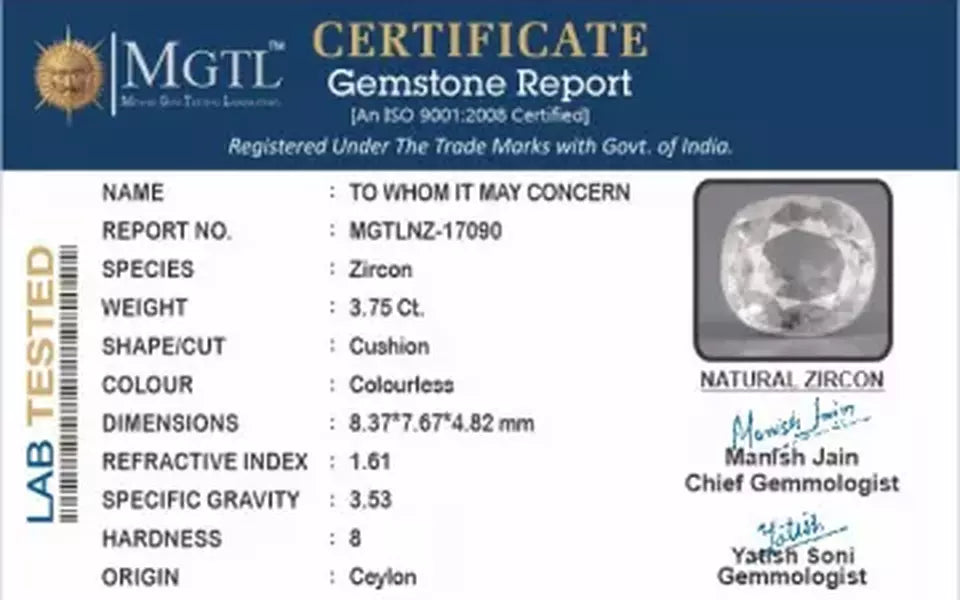 Ceylon Natural Zircon - 3.75 Carat  Limited Quality NZ-17090