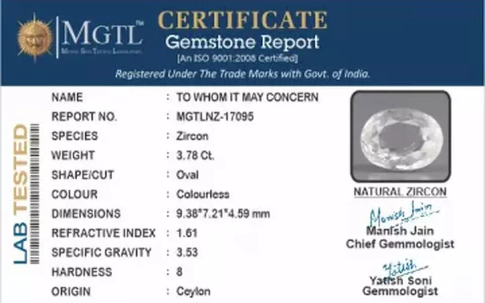Ceylon Natural Zircon - 3.78 Carat  Limited Quality NZ-17095