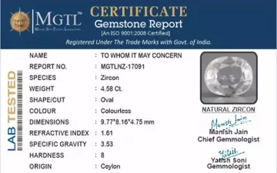 Ceylon Natural Zircon - 4.58 Carat  Limited Quality NZ-17091