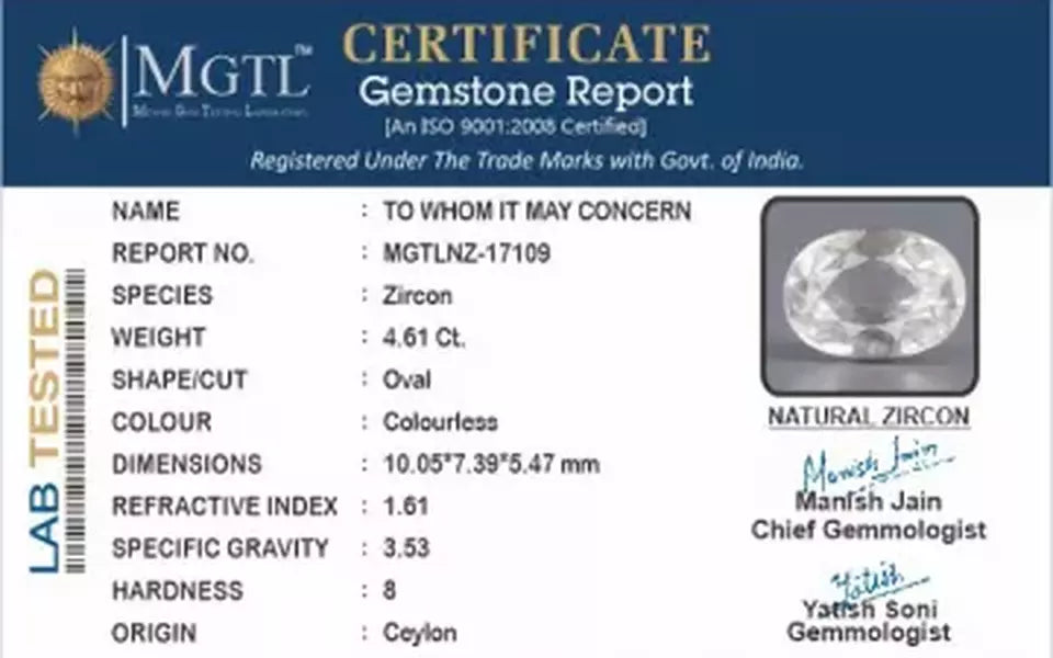 Ceylon Natural Zircon - 4.61 Carat  Limited Quality NZ-17109
