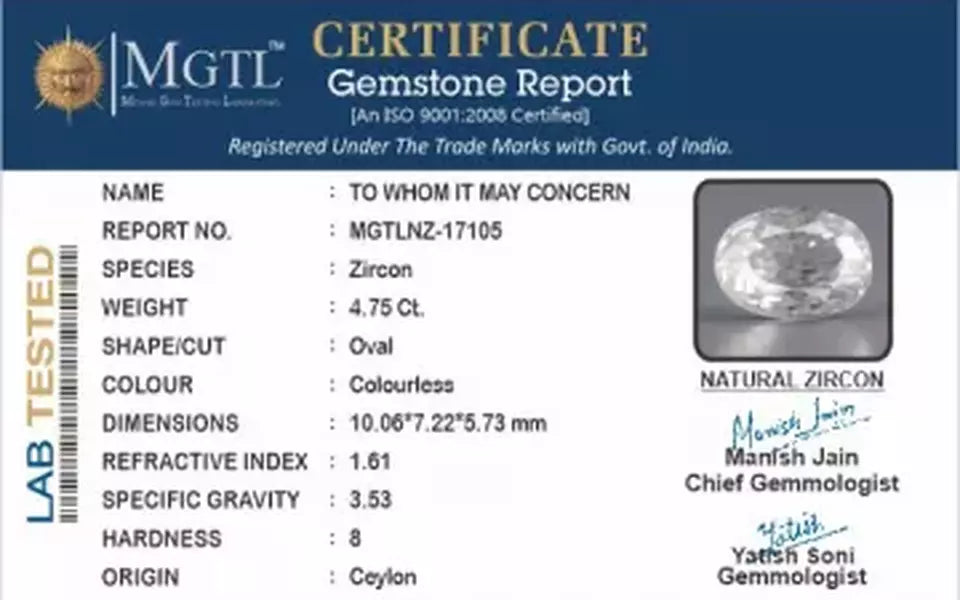 Ceylon Natural Zircon - 4.75 Carat  Limited Quality NZ-17105