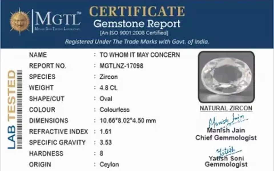 Ceylon Natural Zircon - 4.8 Carat  Limited Quality NZ-17098
