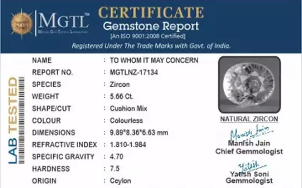 Ceylon Natural Zircon - 5.66 Carat  Limited Quality NZ-17134