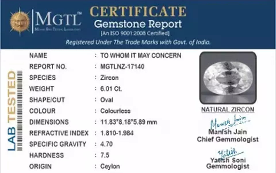 Ceylon Natural Zircon - 6.01 Carat Rare Quality NZ-17140