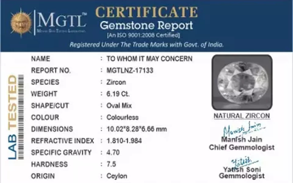 Ceylon Natural Zircon - 6.19 Carat Rare Quality NZ-17133