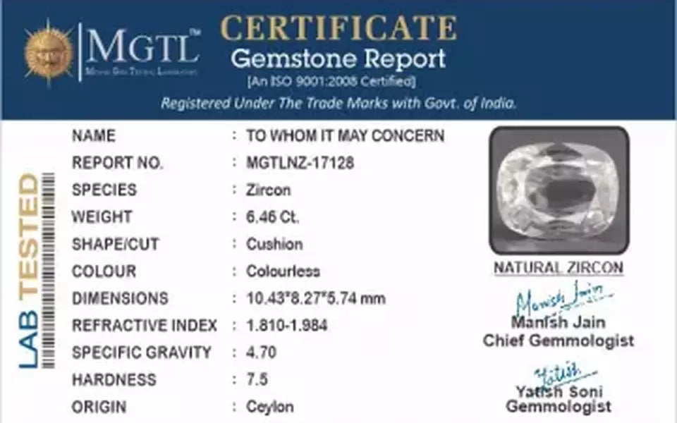 Ceylon Natural Zircon - 6.46 Carat Rare Quality NZ-17128