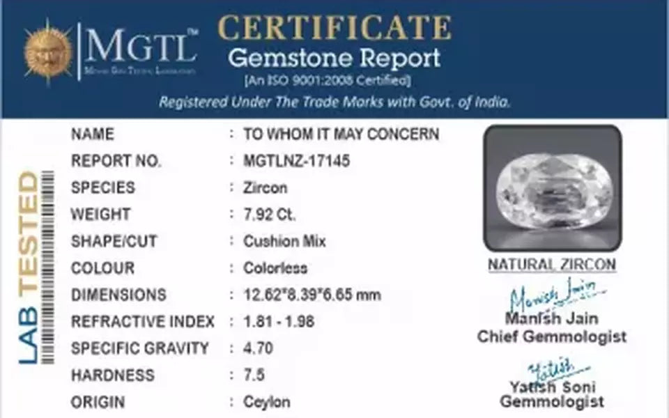 Ceylon Natural Zircon - 7.92 Carat  Limited Quality NZ-17145
