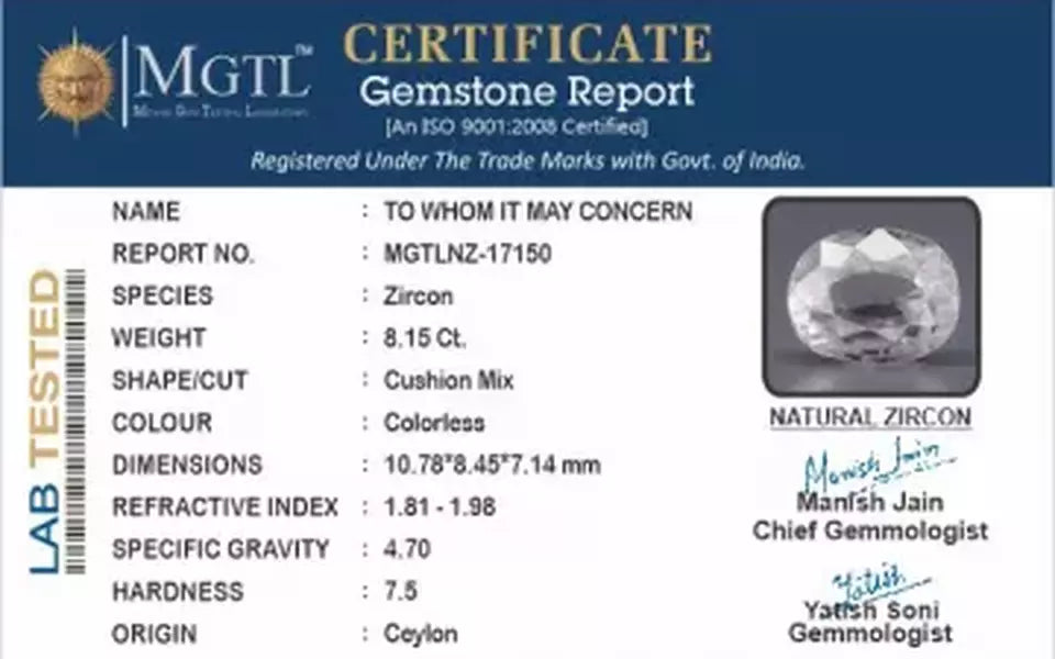 Ceylon Natural Zircon - 8.15 Carat  Limited Quality NZ-17150