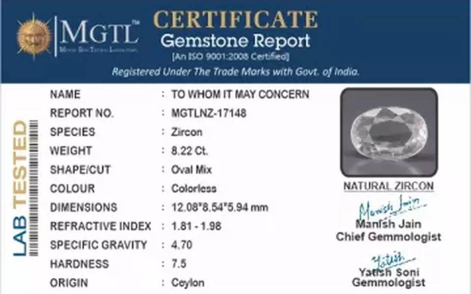 Ceylon Natural Zircon - 8.22 Carat  Limited Quality NZ-17148