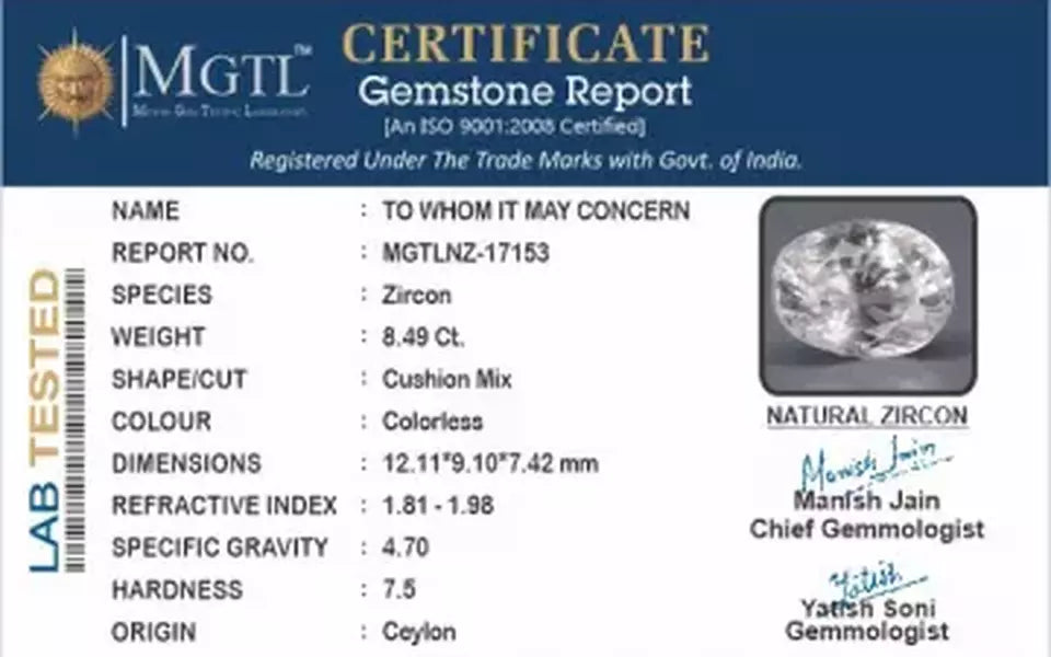 Ceylon Natural Zircon - 8.49 Carat  Limited Quality NZ-17153