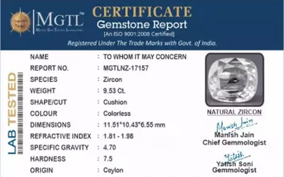 Ceylon Natural Zircon - 9.53 Carat  Limited Quality NZ-17157