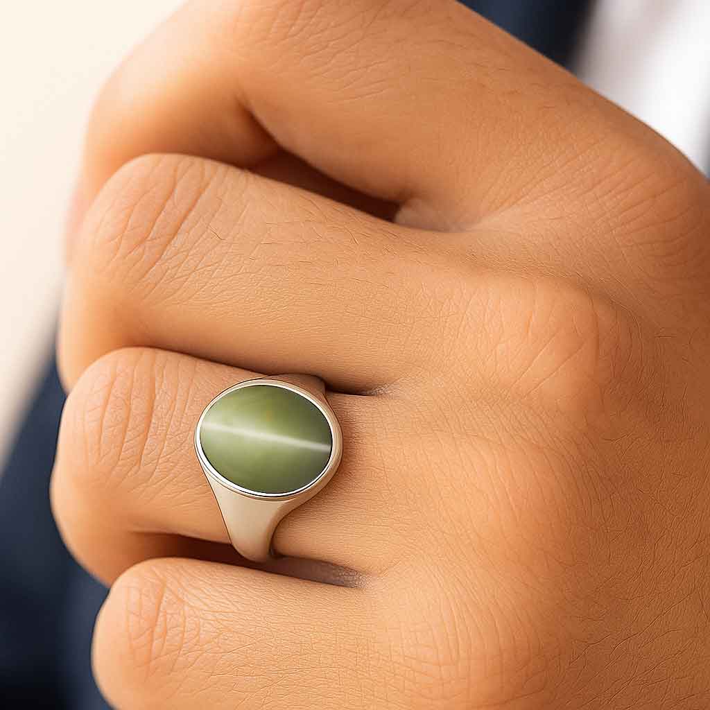 Classic 925 Sterling Silver Cat's Eye Gemstone Ring for Women