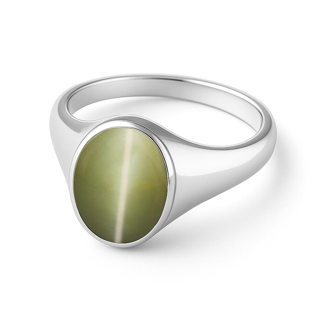 Classic 925 Sterling Silver Cat's Eye Gemstone Ring for Women