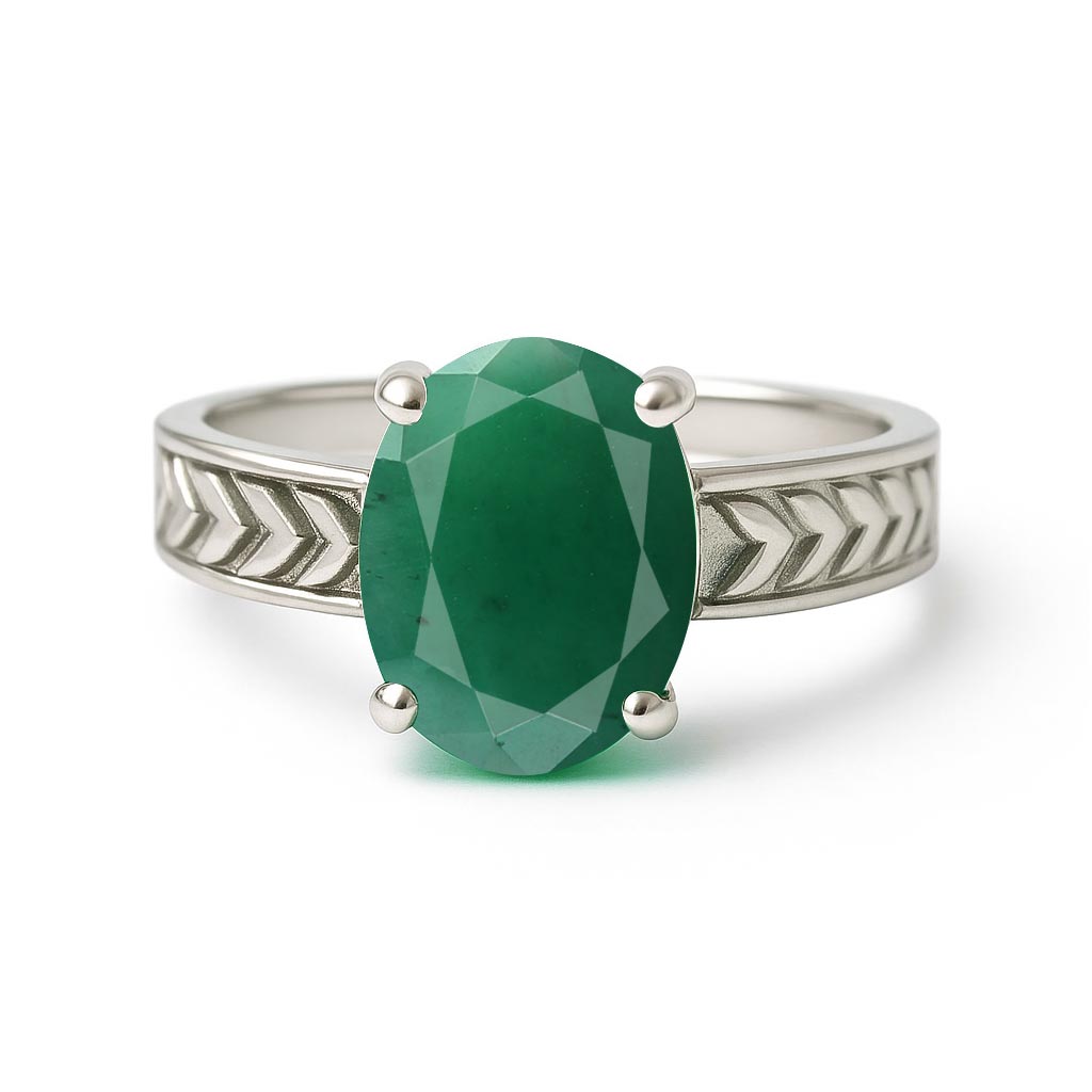 Classic Emerald Stone Sterling Silver Ring for Women