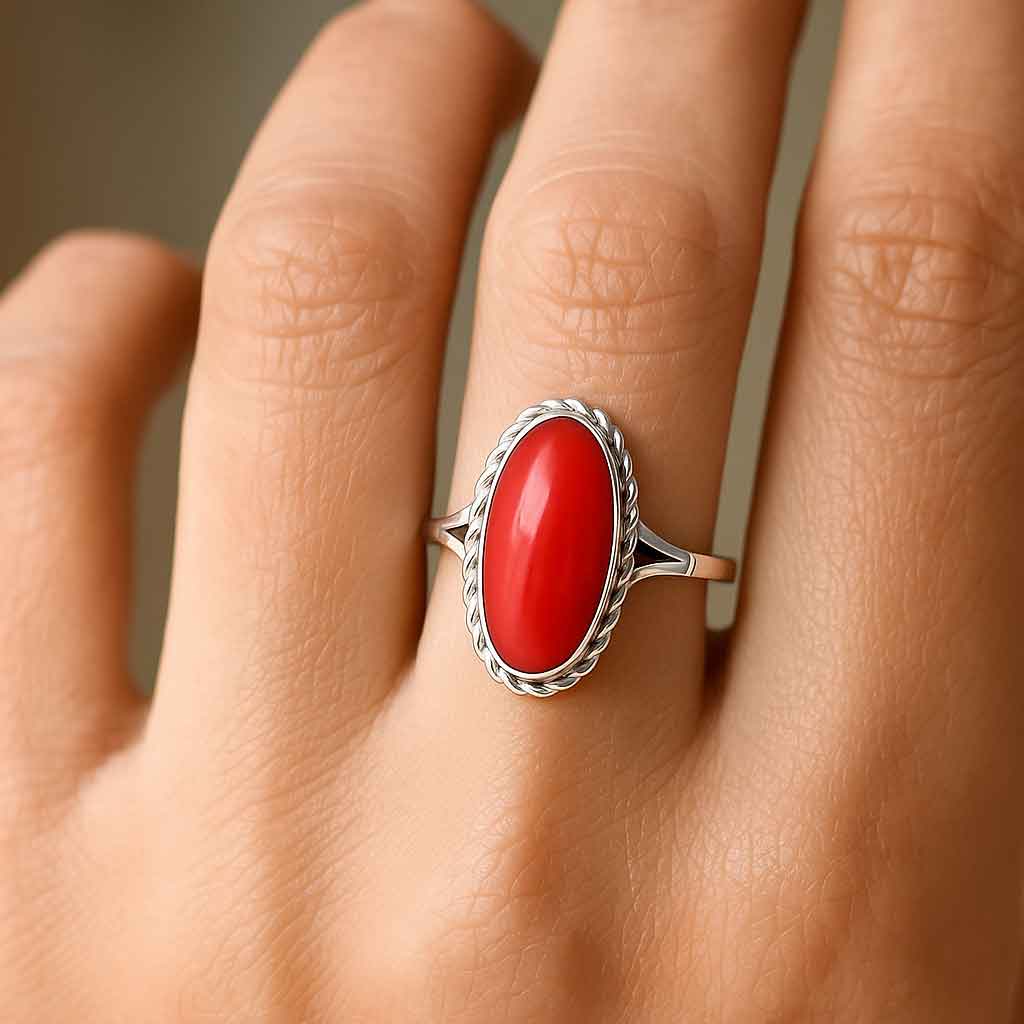 Shop Classic Regal 925 Sterling Silver Red Coral Women's Ring