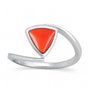 Classic Regal 925 Sterling Silver Triangle Red Coral Stone Women’s Ring