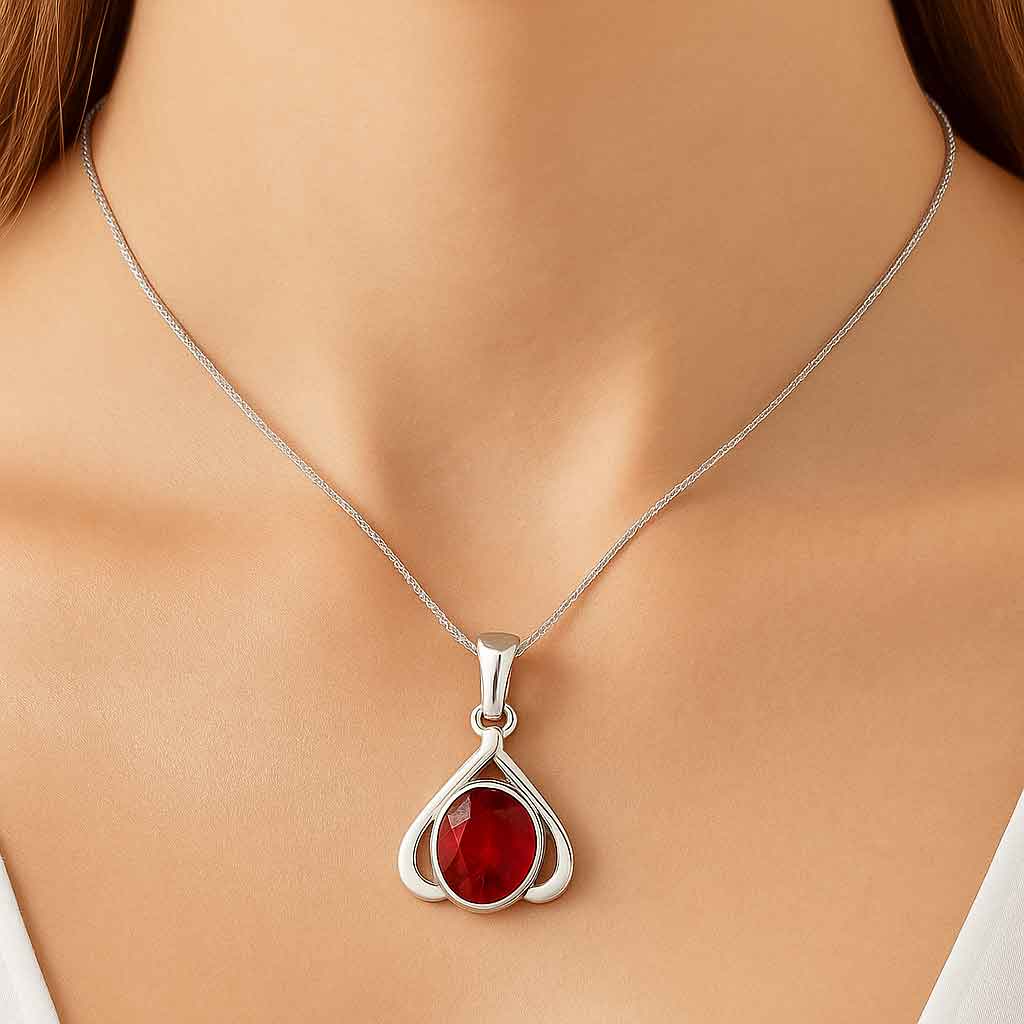 Classic Sterling Silver Hessonite Gomed Gemstone Pendant